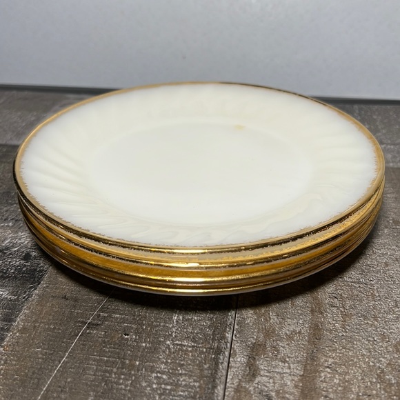 Fire King Other - Vintage 50's Anchor Hocking White Swirl Salad Lunch Plates 22K Gold Trim
